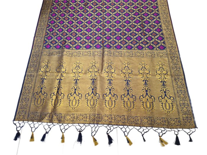 Saree Banarasi Art Silk de seda modelo Indigo Gold Meenakari Imperial