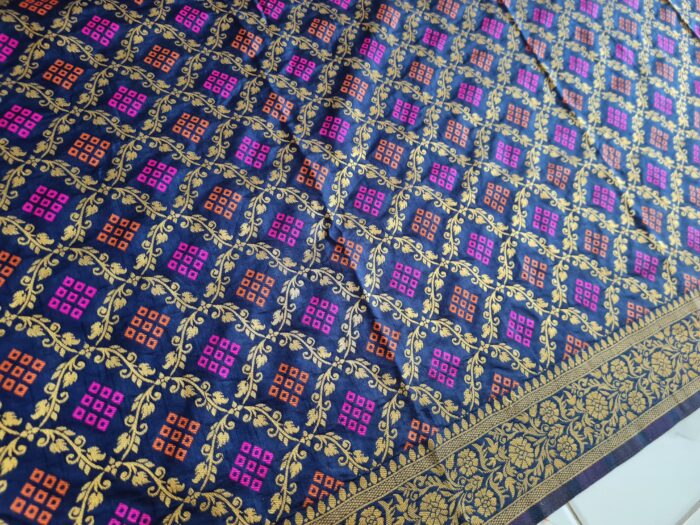 Saree Banarasi Art Silk de seda modelo Indigo Gold Meenakari Imperial