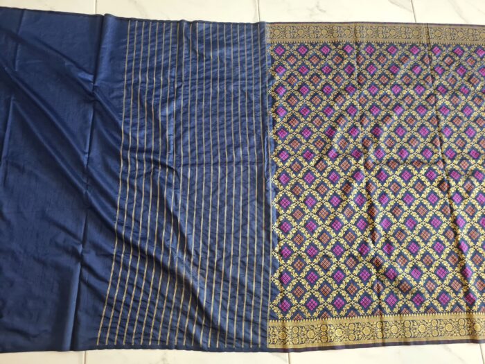 Saree Banarasi Art Silk de seda modelo Indigo Gold Meenakari Imperial
