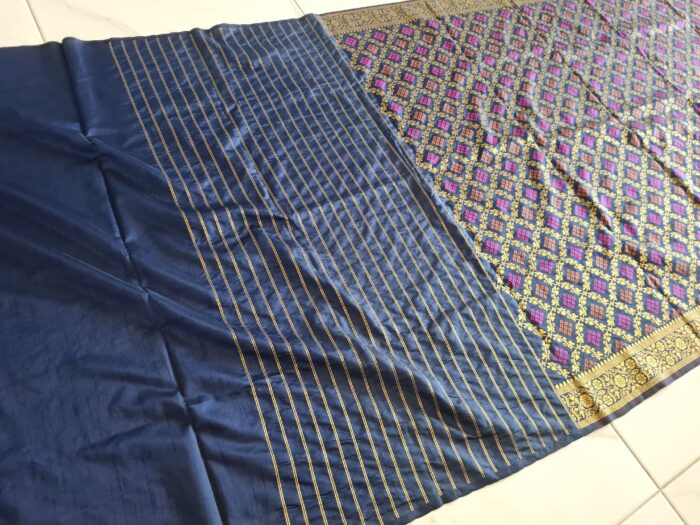 Saree Banarasi Art Silk de seda modelo Indigo Gold Meenakari Imperial
