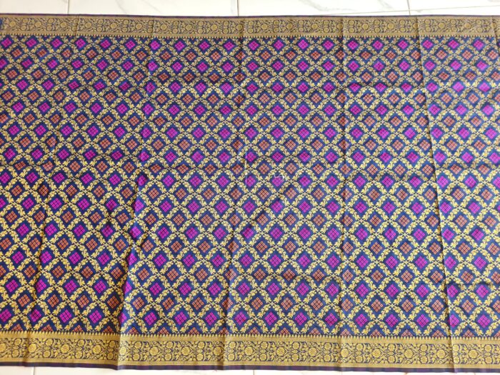 Saree índigo Baranasi de seda, dourado, rosa, luxuoso para festas indianas