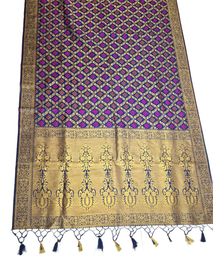 Saree Banarasi Art Silk de seda modelo Indigo Gold Meenakari Imperial