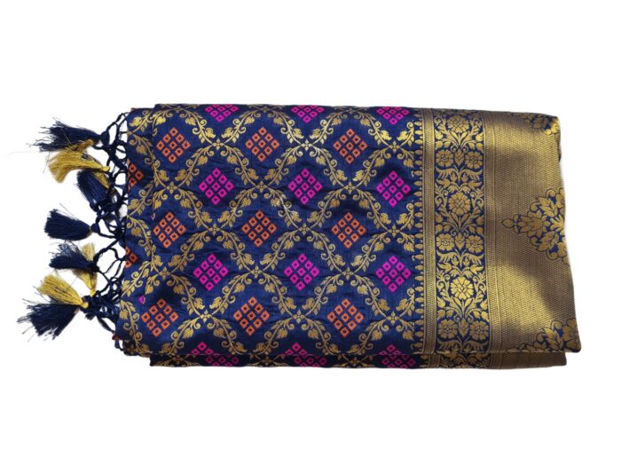 Saree Banarasi Art Silk de seda modelo Indigo Gold Meenakari Imperial