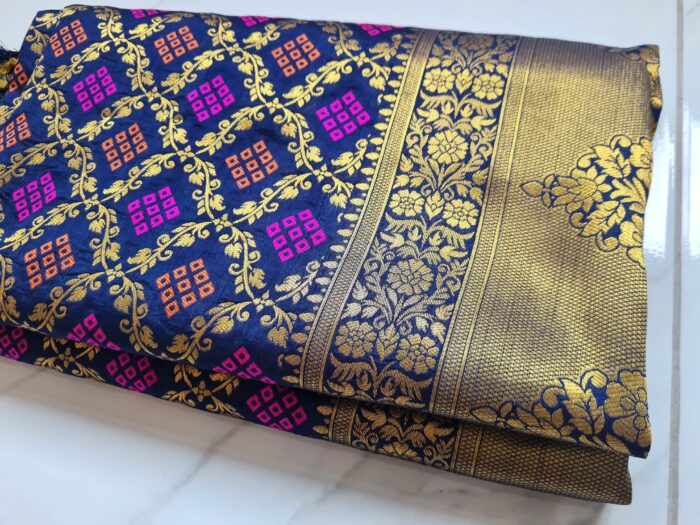 Saree Banarasi Art Silk de seda modelo Indigo Gold Meenakari Imperial