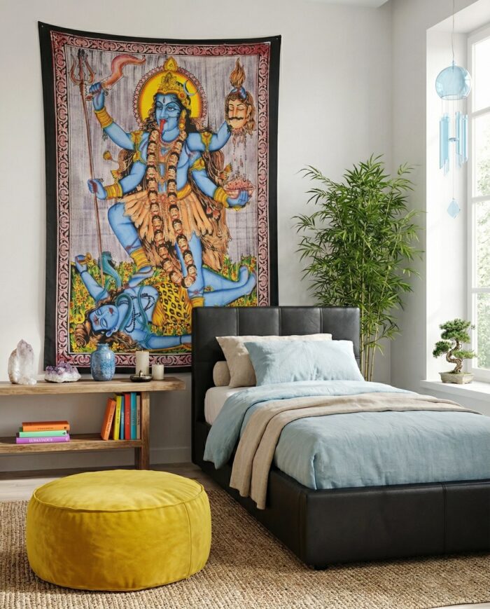 Colcha indiana ou painel de algodão estampa de Kali e Shiva color