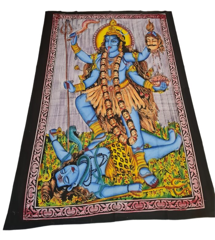 Colcha indiana ou painel de algodão estampa de Kali e Shiva color