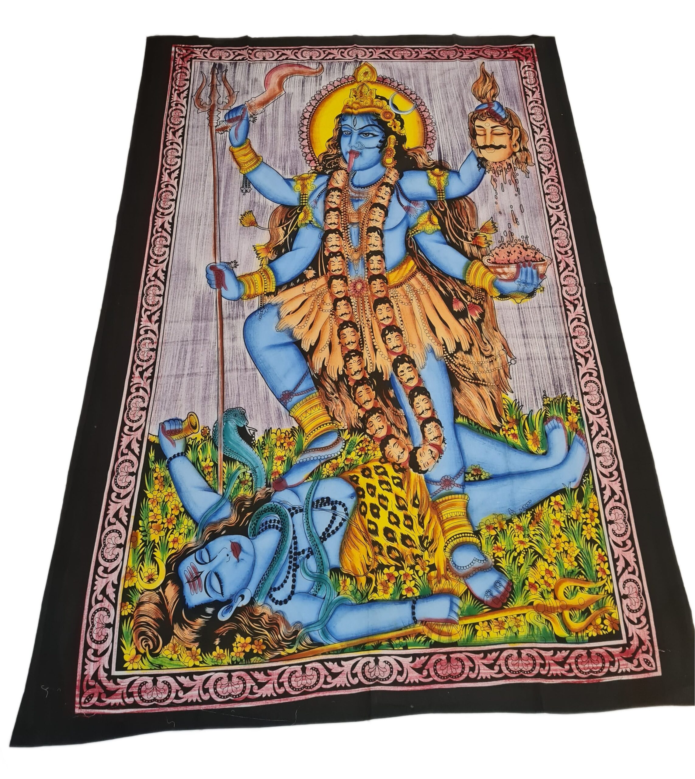 Colcha indiana ou painel de algodão estampa de Kali e Shiva color
