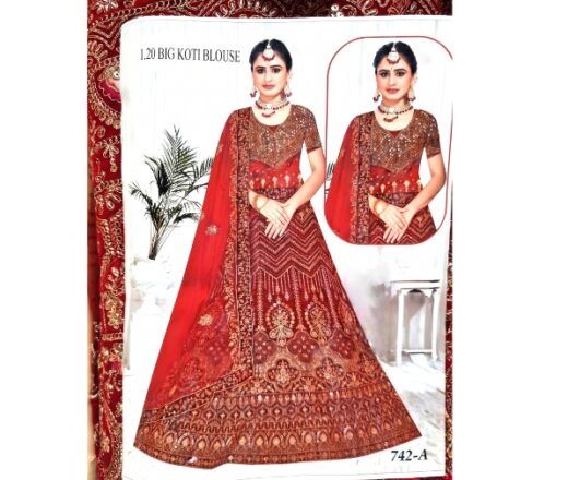 lehenga de noiva vermelha e dourada toda bordada 3 peças com choli e dupatta fabricada na Índia