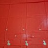 Sari indiano crepe de seda vermelho com bordados dourados e detalhes coloridos