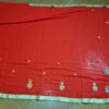 Sari indiano crepe de seda vermelho com bordados dourados e detalhes coloridos
