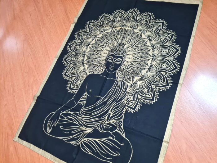 Painel de tecido decorativo Gold Black estampa de Buda 100cm