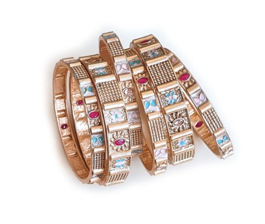 Conjunto de 6 pulseiras indianas de metais design borboleta e flores