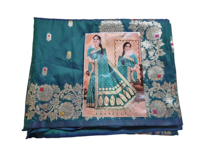 Saree Banarasi Art Silk de seda verde modelo Gold Panna Rani