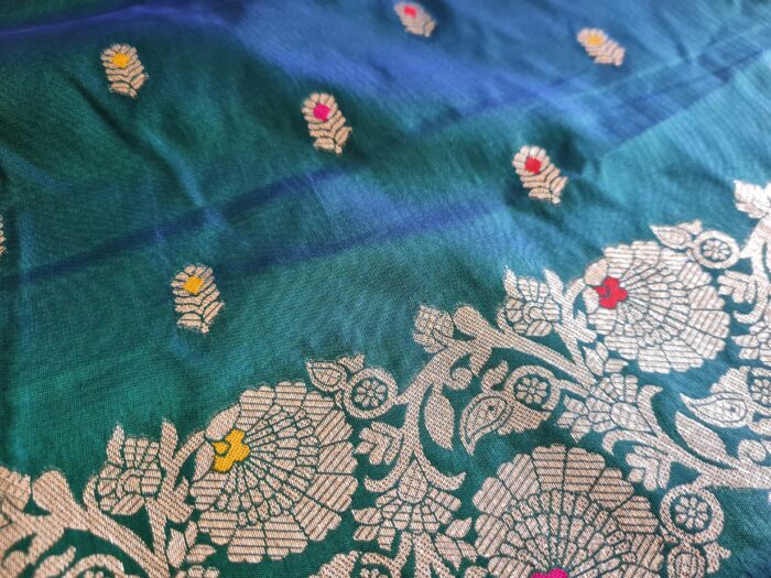 Saree Banarasi Art Silk de seda verde modelo Gold Panna Rani