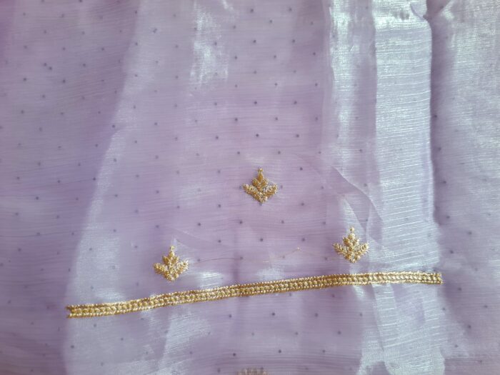 Saree luxuoso de Organza de seda lilás modelo Lavanya Mayuri