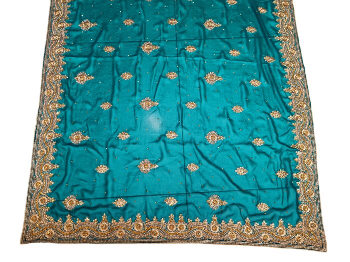 Saree luxuoso de crepe de seda verde modelo Harita Aishwarya