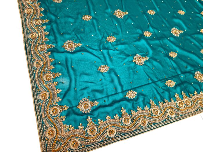 Saree luxuoso de crepe de seda verde modelo Harita Aishwarya