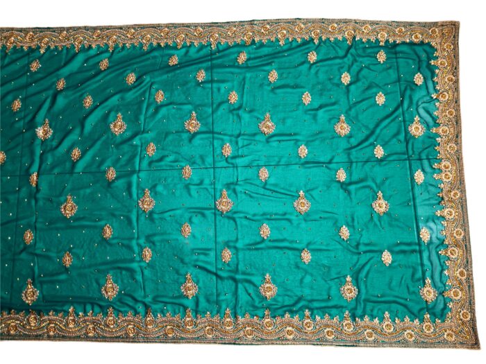 Saree luxuoso de crepe de seda verde modelo Harita Aishwarya