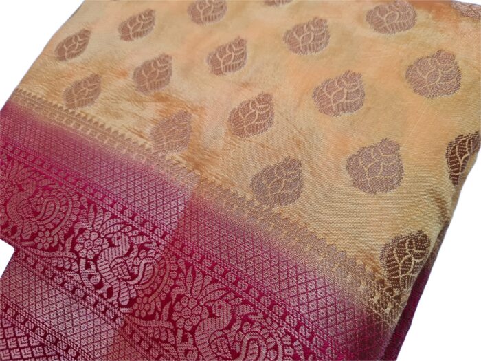 Saree Banarasi Art Silk de seda modelo Suryodaya amarelo e vermelho