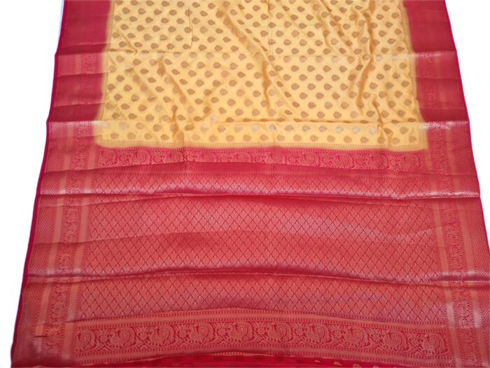 Saree Banarasi Art Silk de seda modelo Suryodaya amarelo e vermelho