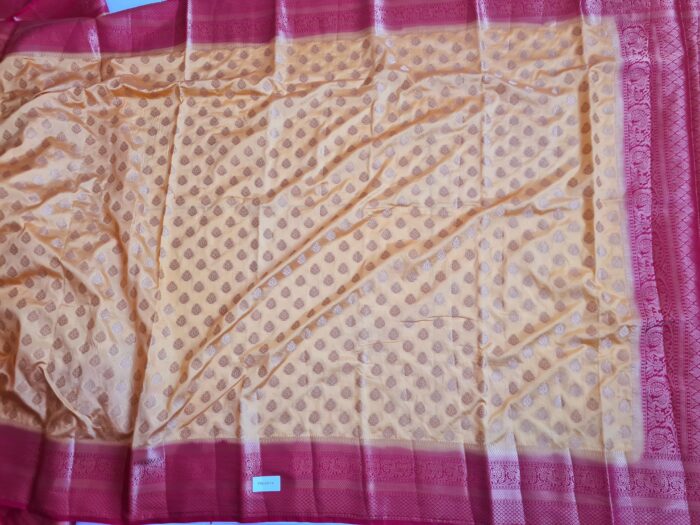 Saree Banarasi Art Silk de seda modelo Suryodaya amarelo e vermelho