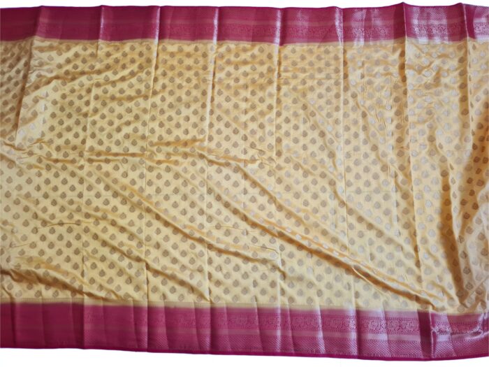 Saree Banarasi Art Silk de seda modelo Suryodaya amarelo e vermelho