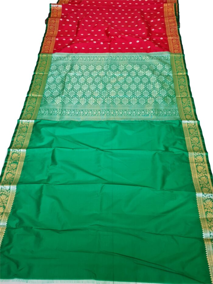 Saree Banarasi Art Silk de seda modelo Gold Nandini vermelho e verde