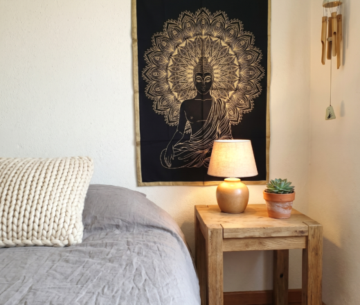 Painel de tecido decorativo Gold Black estampa de Buda 100cm