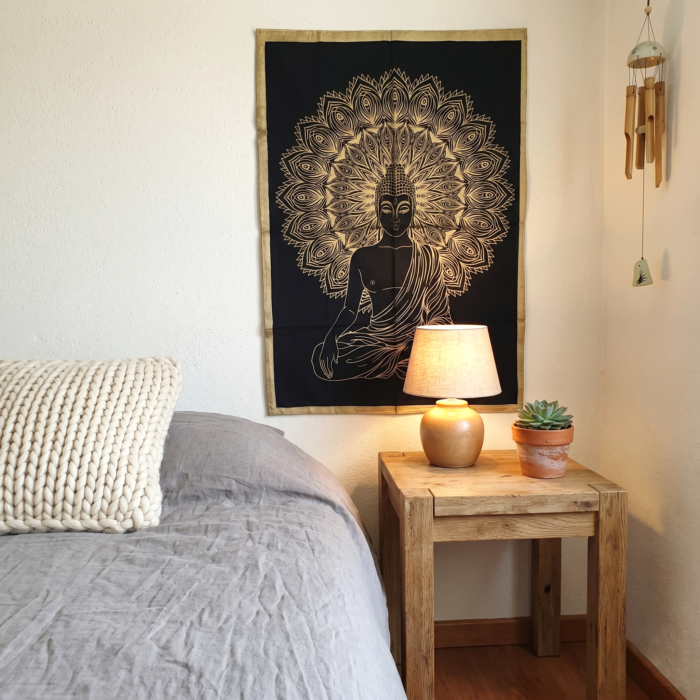 Painel de tecido decorativo Gold Black estampa de Buda 100cm