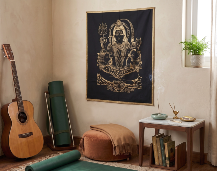 Panô indiano decorativo Coleção Gold Black com Lord Shiva 100cm