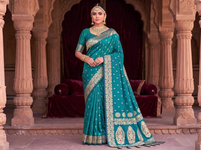 Saree Banarasi Art Silk de seda verde modelo Gold Panna Rani
