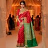 Saree Banarasi Art Silk de seda modelo Gold Nandini vermelho e verde