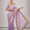 Saree luxuoso de chiffon de seda lilás modelo Lavanya Mayuri
