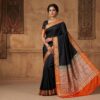 saree preto com laranja e dourado Saree Banarasi Art Silk de seda modelo Gold Shyama