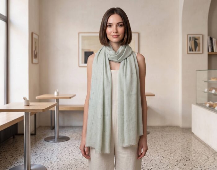 Pashimina indiana de cashmere estampa verde menta claro mesclada